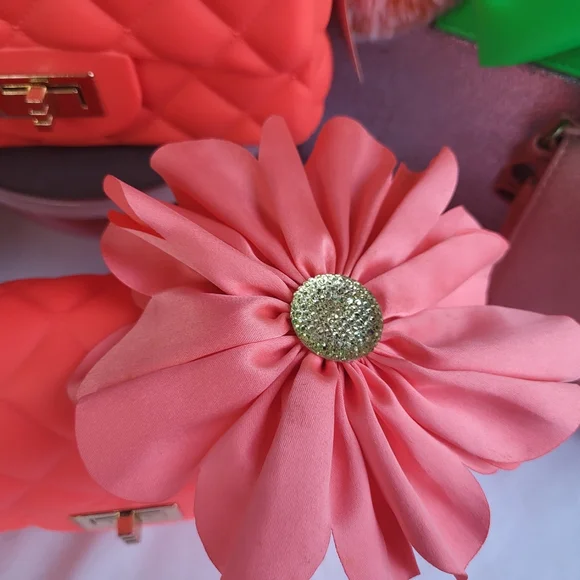 Orange Jelly Crossbody Bag with Flower Clip - Picture 3 of 6